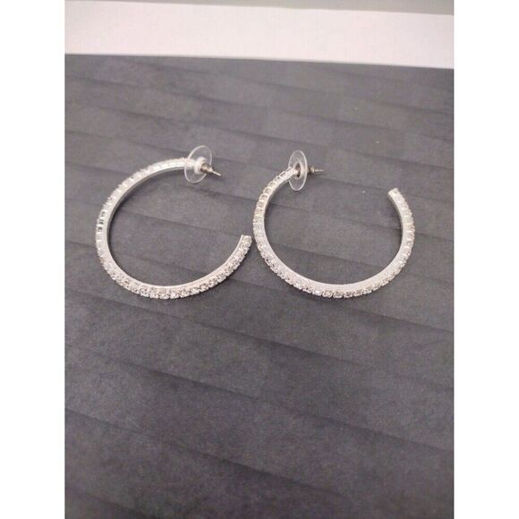 1.75" Round Austrian Crystal Hoop Earrings Titanium Post - Picture 2 of 2